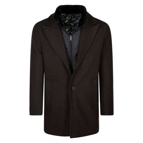Manteau marron à coupe droite pourvu d'un col à revers avec doublure amovible