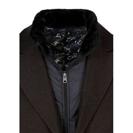 Manteau marron à coupe droite pourvu d'un col à revers avec doublure amovible - Image 4