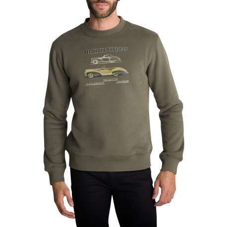 Sweat-shirt à col rond tilleul à broderie automobile et coupe droite