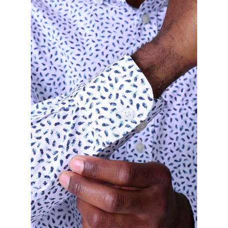 Chemise en coton biologique bleue à motifs pourvue d'une coupe droite - Image 3