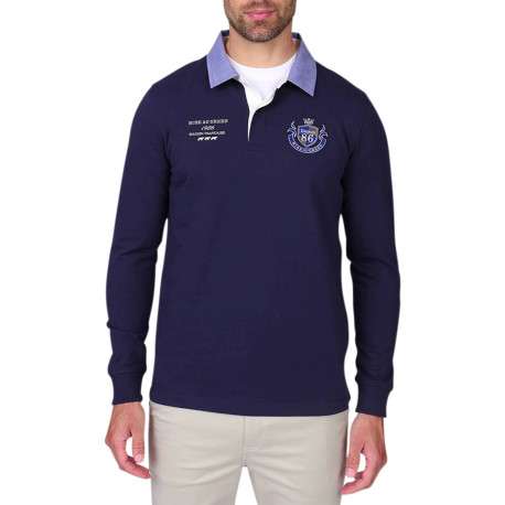 Polo en coton marine à coupe droite pourvu d'un col à revers