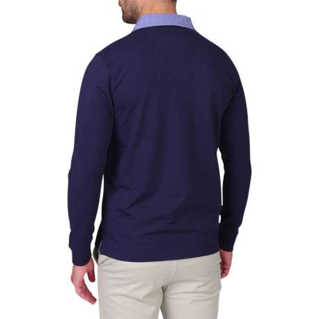 Polo en coton marine à coupe droite pourvu d'un col à revers - Image 2