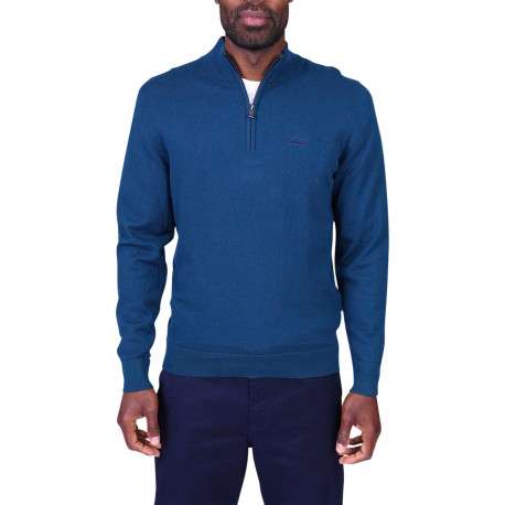 Pull en coton bleu à coupe droite pourvu d'un col camionneur