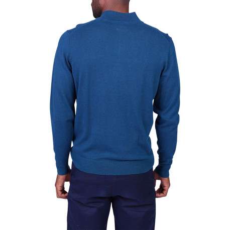 Pull en coton bleu à coupe droite pourvu d'un col camionneur - Image 2