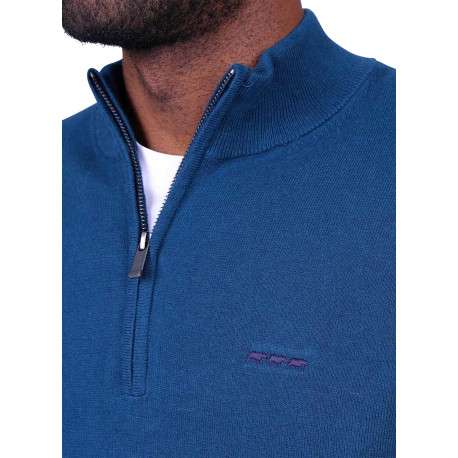 Pull en coton bleu à coupe droite pourvu d'un col camionneur - Image 3