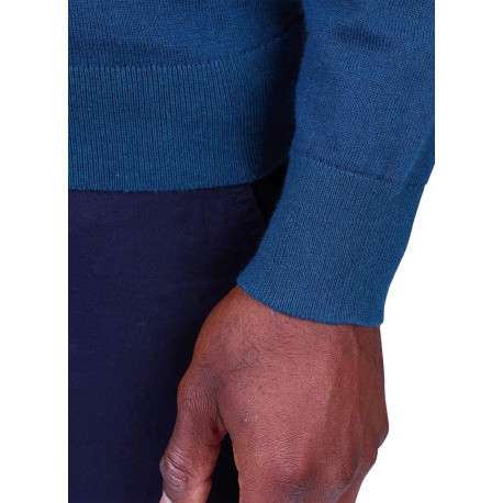 Pull en coton bleu à coupe droite pourvu d'un col camionneur - Image 4