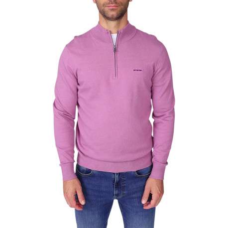 Pull en coton mauve à coupe droite pourvu d'un col camionneur