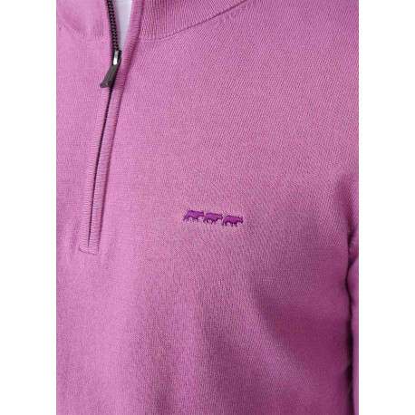 Pull en coton mauve à coupe droite pourvu d'un col camionneur - Image 3