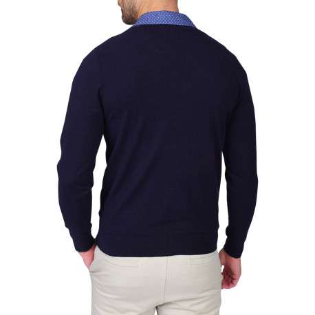 Pull en coton biologique marine à coupe droite pourvu d'un col boutonné - Image 2