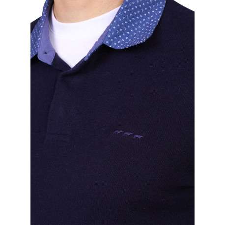 Pull en coton biologique marine à coupe droite pourvu d'un col boutonné - Image 3