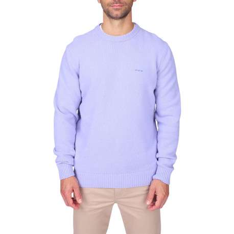 Pull en laine mélangée ciel à coupe droite pourvu d'un col rond