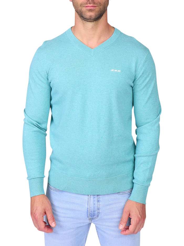 Pull en coton turquoise à...