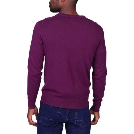 Pull en coton violine à coupe droite pourvu d'un léger col v - Image 2