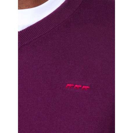 Pull en coton violine à coupe droite pourvu d'un léger col v - Image 3