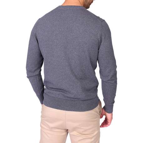 Pull en coton gris à coupe droite pourvu d'un col rond et de manches longues - Image 2