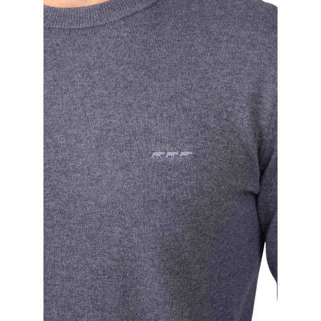 Pull en coton gris à coupe droite pourvu d'un col rond et de manches longues - Image 3