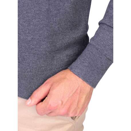 Pull en coton gris à coupe droite pourvu d'un col rond et de manches longues - Image 4