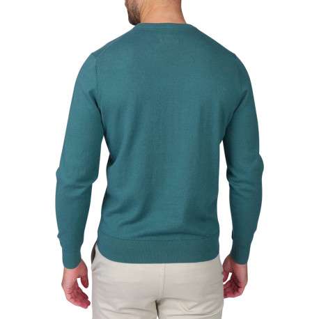Pull en coton bleu à coupe droite pourvu d'un col rond et de manches longues - Image 2