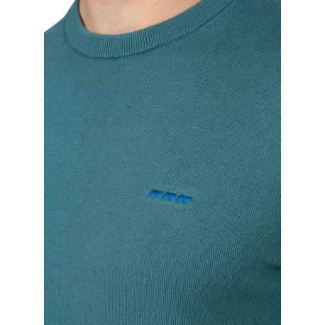 Pull en coton bleu à coupe droite pourvu d'un col rond et de manches longues - Image 3