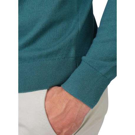 Pull en coton bleu à coupe droite pourvu d'un col rond et de manches longues - Image 4