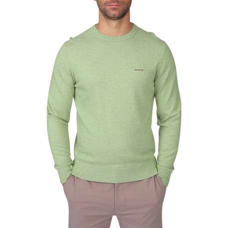 Pull en coton vert à coupe droite pourvu d'un col rond et de manches longues