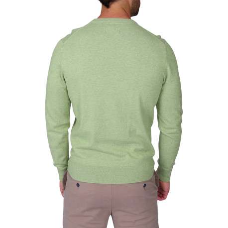 Pull en coton vert à coupe droite pourvu d'un col rond et de manches longues - Image 2