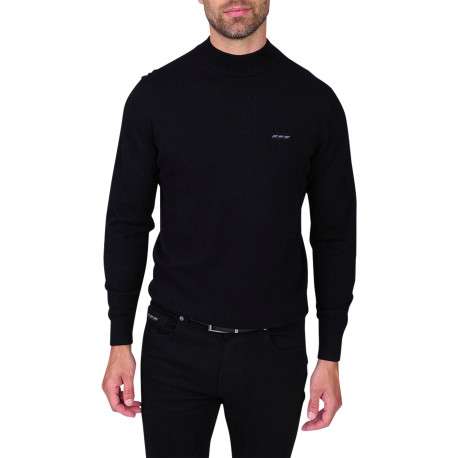 Pull en coton noir à coupe droite pourvu d'un col rond et de manches longues