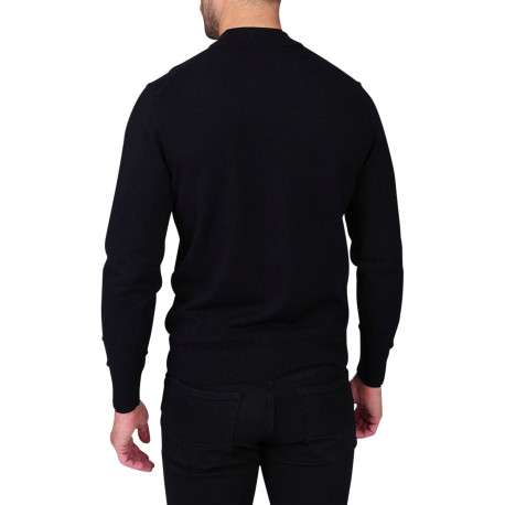 Pull en coton noir à coupe droite pourvu d'un col rond et de manches longues - Image 2