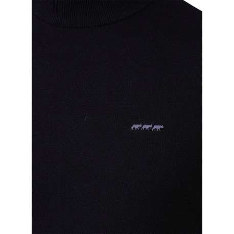 Pull en coton noir à coupe droite pourvu d'un col rond et de manches longues - Image 3