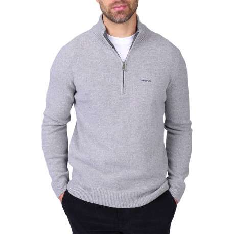 Pull en laine mélangée gris clair à coupe droite pourvu d'un col camionneur