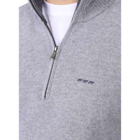 Pull en laine mélangée gris clair à coupe droite pourvu d'un col camionneur - Image 3