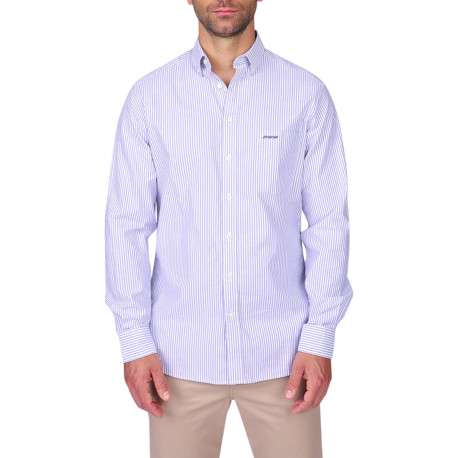 Chemise en coton biologique bleue à coupe droite pourvue d'un col à revers