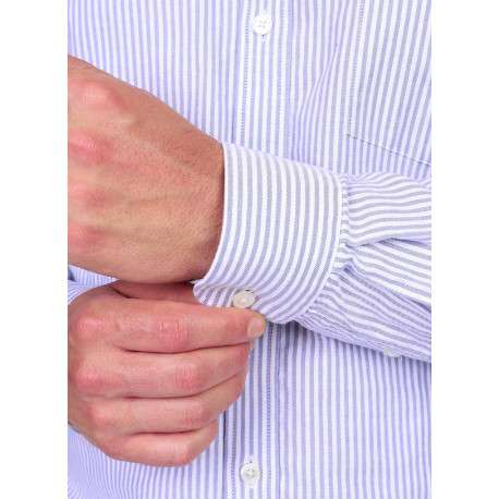 Chemise en coton biologique bleue à coupe droite pourvue d'un col à revers - Image 4
