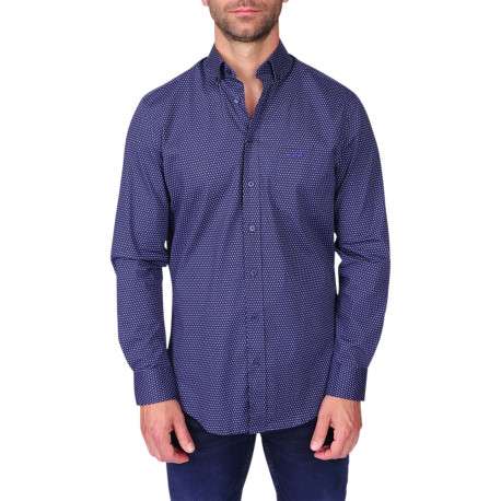 Chemise en coton biologique marine à motifs pourvue d'une coupe droite