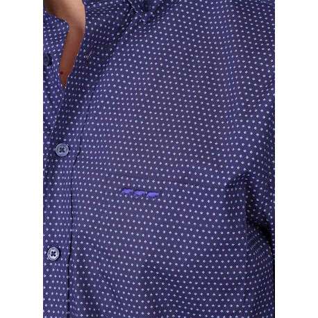 Chemise en coton biologique marine à motifs pourvue d'une coupe droite - Image 3