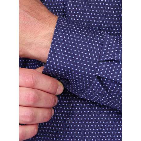 Chemise en coton biologique marine à motifs pourvue d'une coupe droite - Image 4