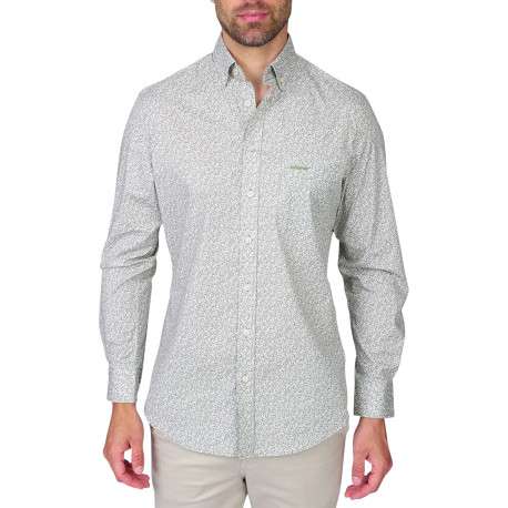 Chemise en coton biologique kaki à motifs pourvue d'une coupe droite