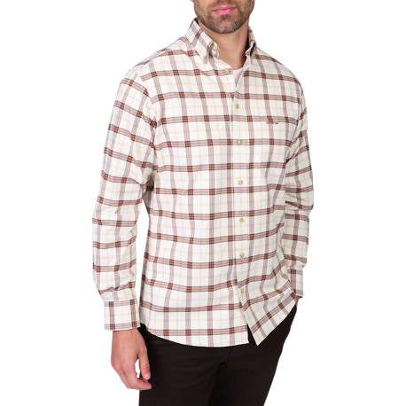 Chemise en coton écrue à carreaux pourvue d'une coupe droite