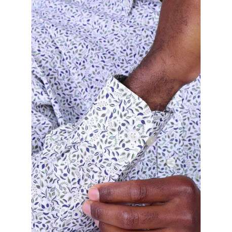 Chemise en coton biologique blanche à motifs pourvue d'une coupe droite - Image 4