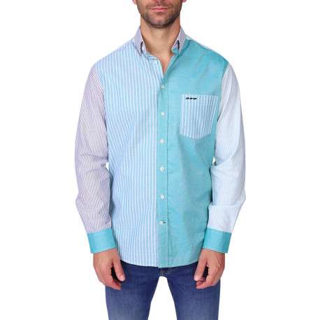 Chemise en coton biologique turquoise à coupe droite et à manches longues