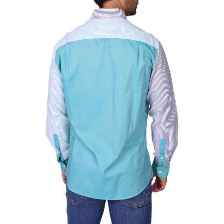 Chemise en coton biologique turquoise à coupe droite et à manches longues - Image 2