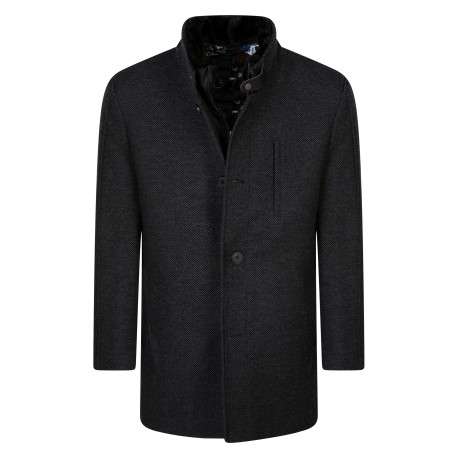 Manteau anthracite à coupe droite pourvu d'un col montant avec doublure amovible