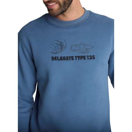Sweat-shirt à col rond bleu orné de broderie automobile et du nom de la marque - Image 5
