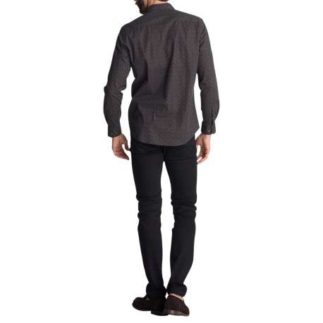 Chemise droite marron en coton à micro-motifs géométriques et manches longues - Image 2