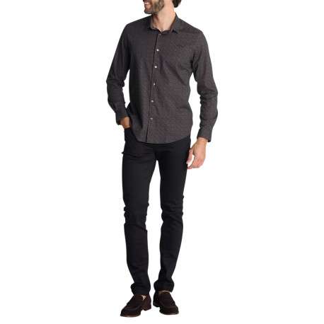 Chemise droite marron en coton à micro-motifs géométriques et manches longues - Image 4