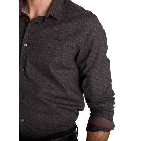 Chemise droite marron en coton à micro-motifs géométriques et manches longues - Image 5