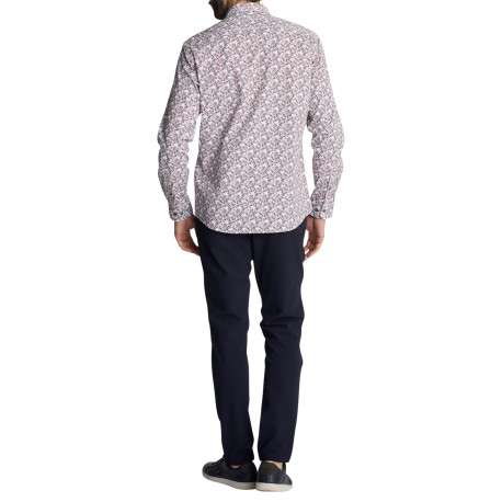 Chemise en coton blanc ornée de micro-motifs bleu et marron à coupe droite - Image 2