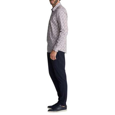 Chemise en coton blanc ornée de micro-motifs bleu et marron à coupe droite - Image 5