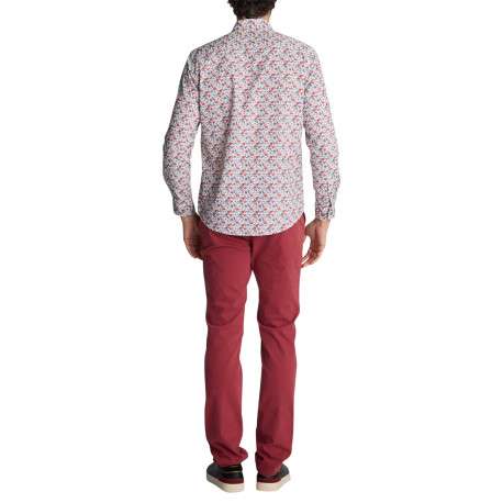 Chemise blanche à imprimé floral multicolore et feuillage à coupe droite - Image 2