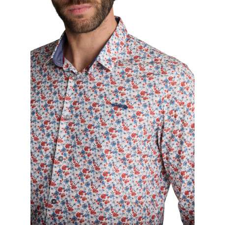 Chemise blanche à imprimé floral multicolore et feuillage à coupe droite - Image 3